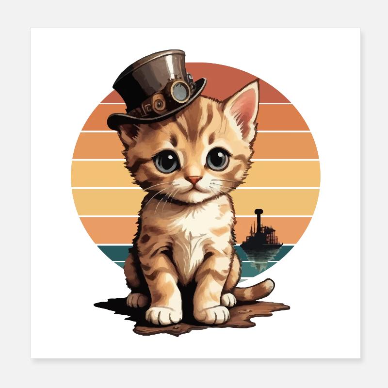 Steampunk Katze Poster 20x20 cm