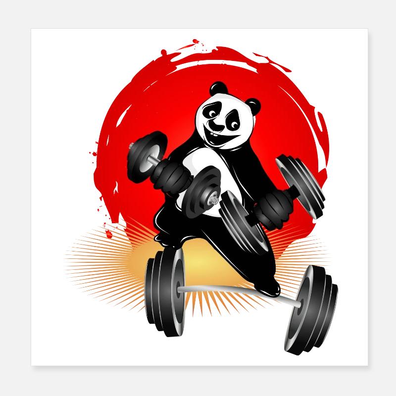 Bodybuilder Panda Bär mit Hanteln beim Training Poster 20x20 cm