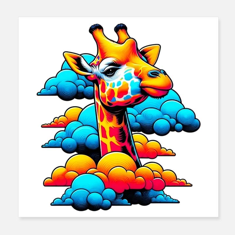 Giraffe with head in cloud clouds Poster 8" x 8" (20x20 cm)