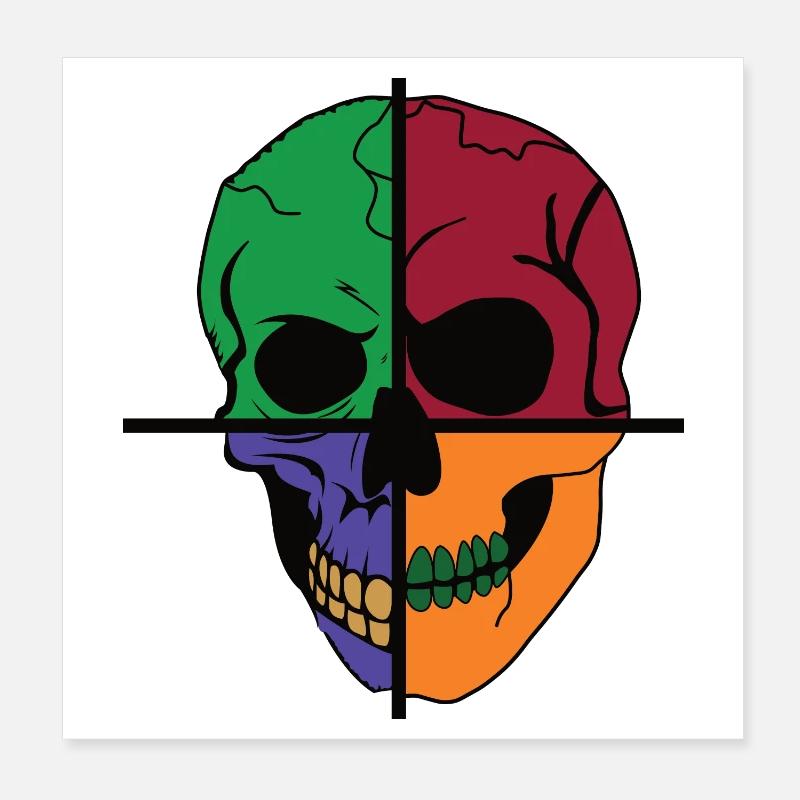 Vier geteilter Skelettschädel Poster 20x20 cm