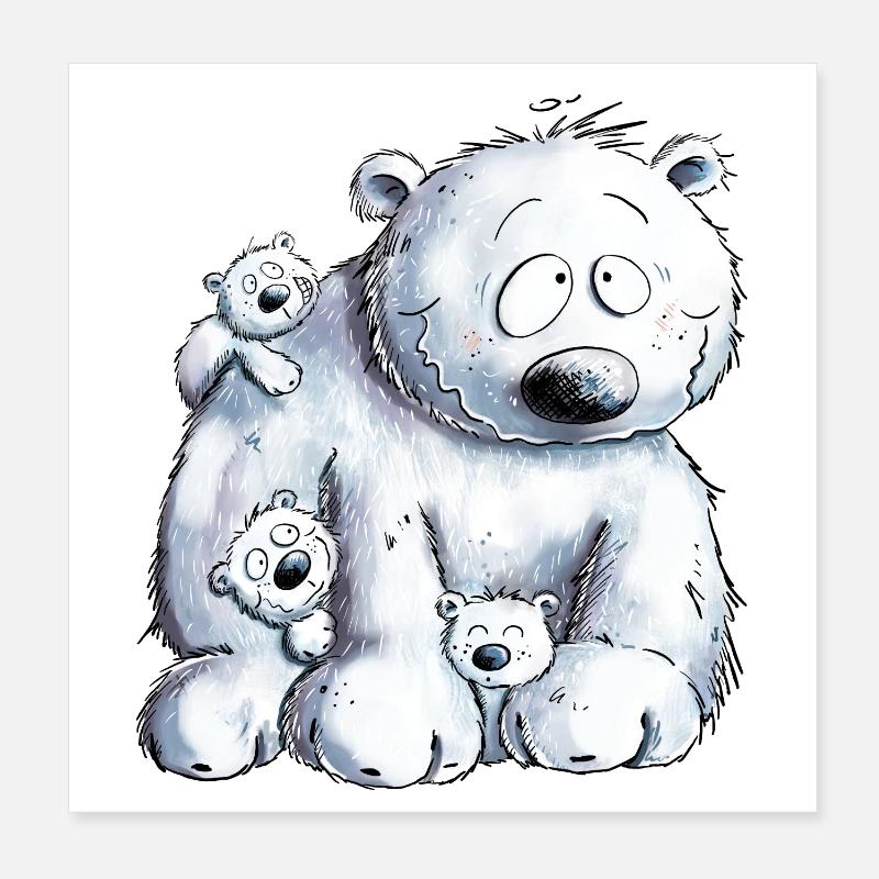 Eisbär Mit Eisbär Baby I Polarbär Poster 20x20 cm