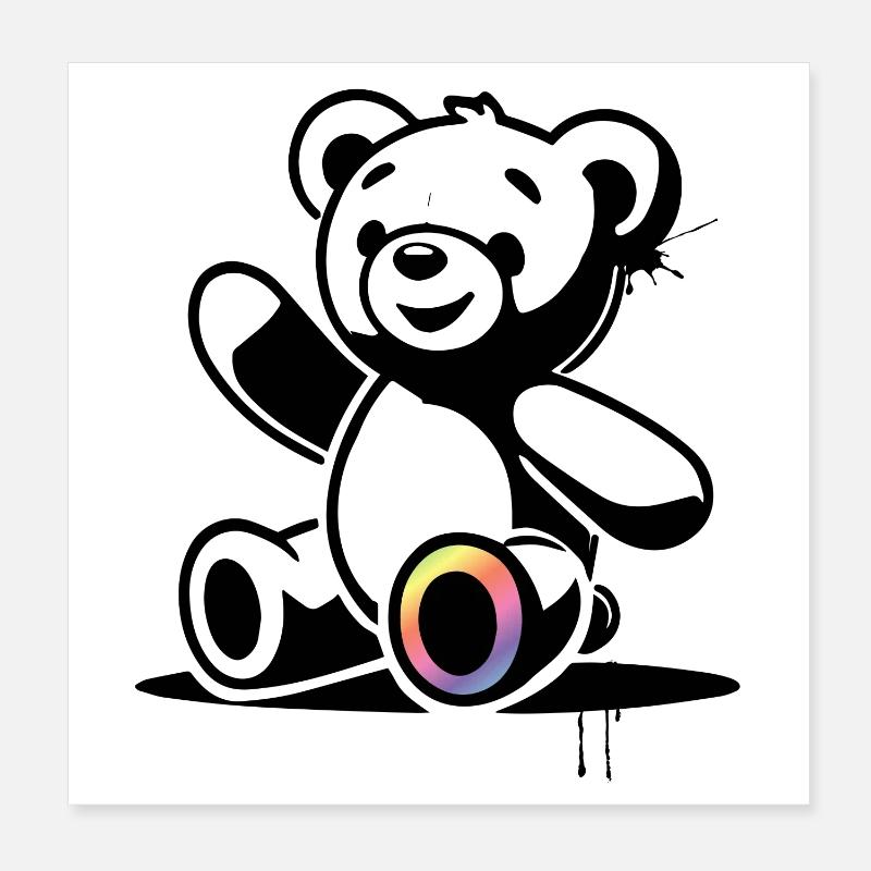 Stencil Teddy mit Regenbogenakzent Poster 20x20 cm