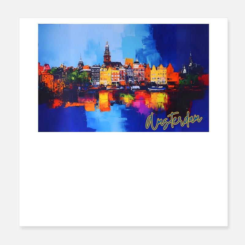 Amsterdam Reflets Colorés Urbains Poster 20 x 20 cm