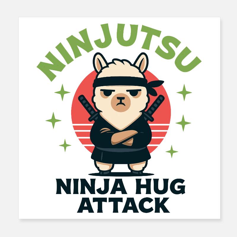 Ninja Llama Cuddle Attack Poster 8" x 8" (20x20 cm)