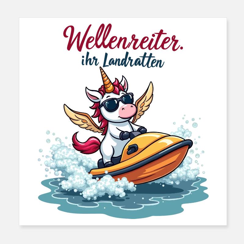 Surfeur Licorne Poster 20 x 20 cm