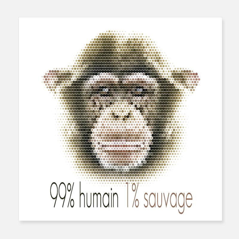 Chimpanzee Face – 99% Human 1% Wild Poster 8" x 8" (20x20 cm)