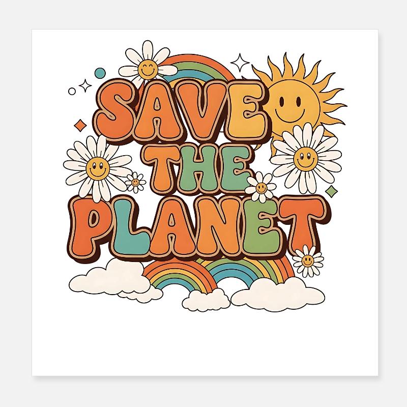 Save the Planet Retro Style Design Poster 8" x 8" (20x20 cm)