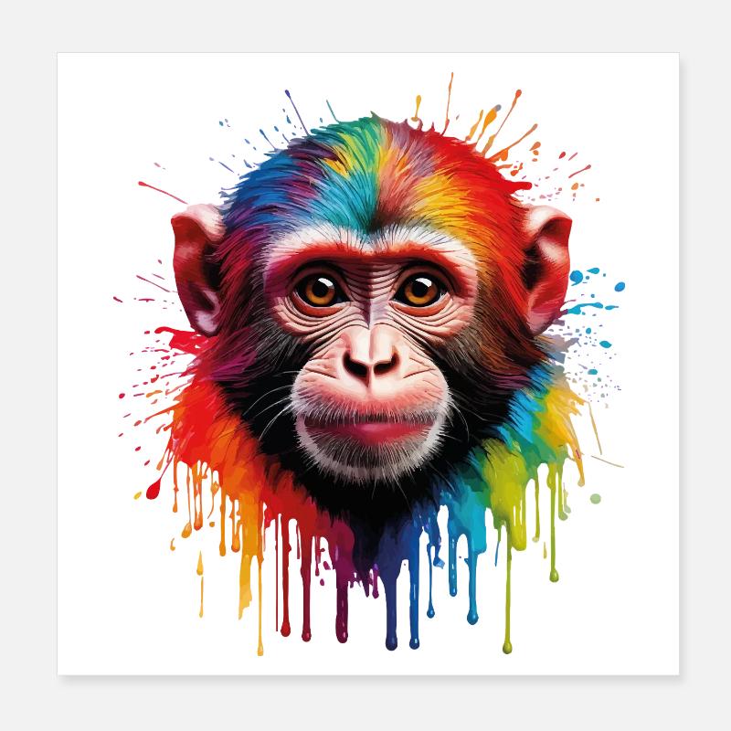 Colorful monkey with color explosion Poster 8" x 8" (20x20 cm)