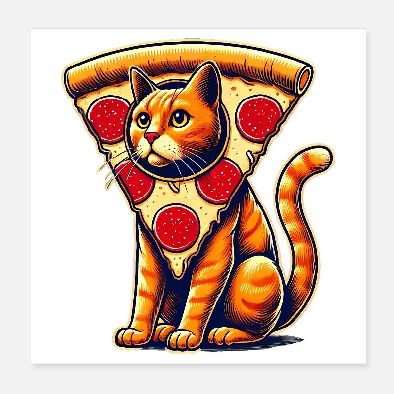 Illustration drôle de fusion de chat de pizza Poster 20 x 20 cm