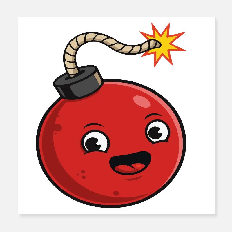 Cartoon Bomb with Cheerful Expression Poster 8" x 8" (20x20 cm)