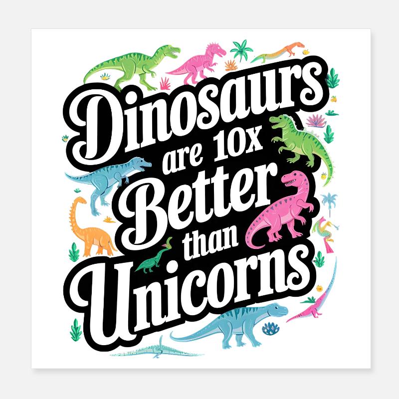 Dinosaurier überstrahlen Einhörner hell Poster 20x20 cm