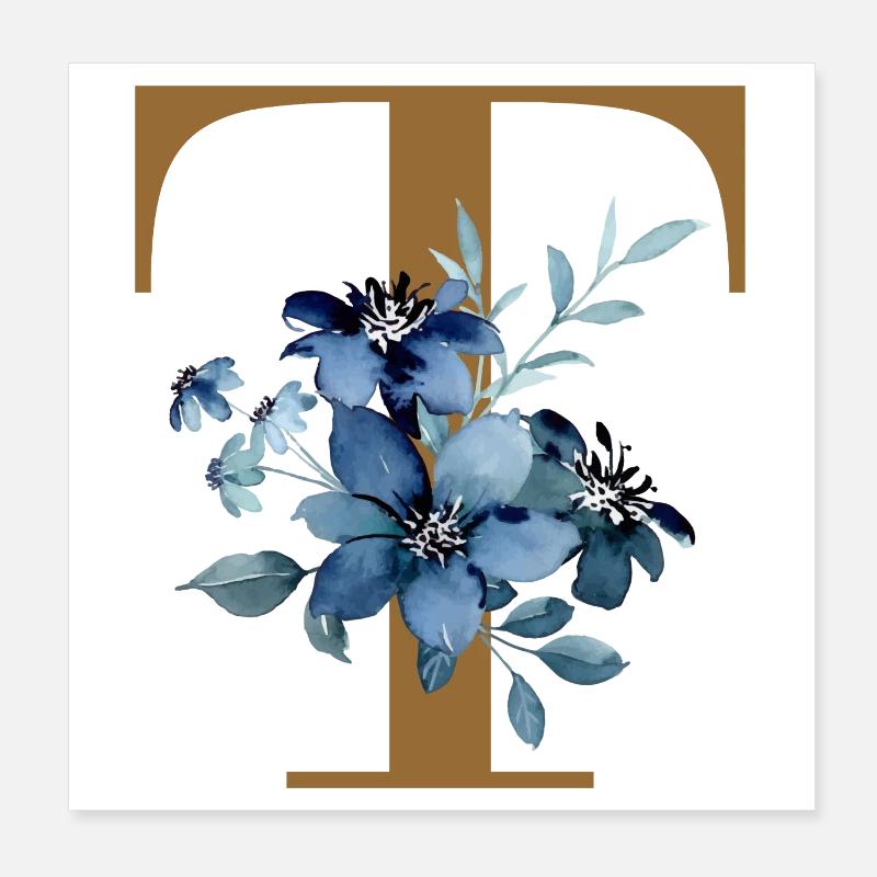 Blue Flower Monogram T Poster 8" x 8" (20x20 cm)