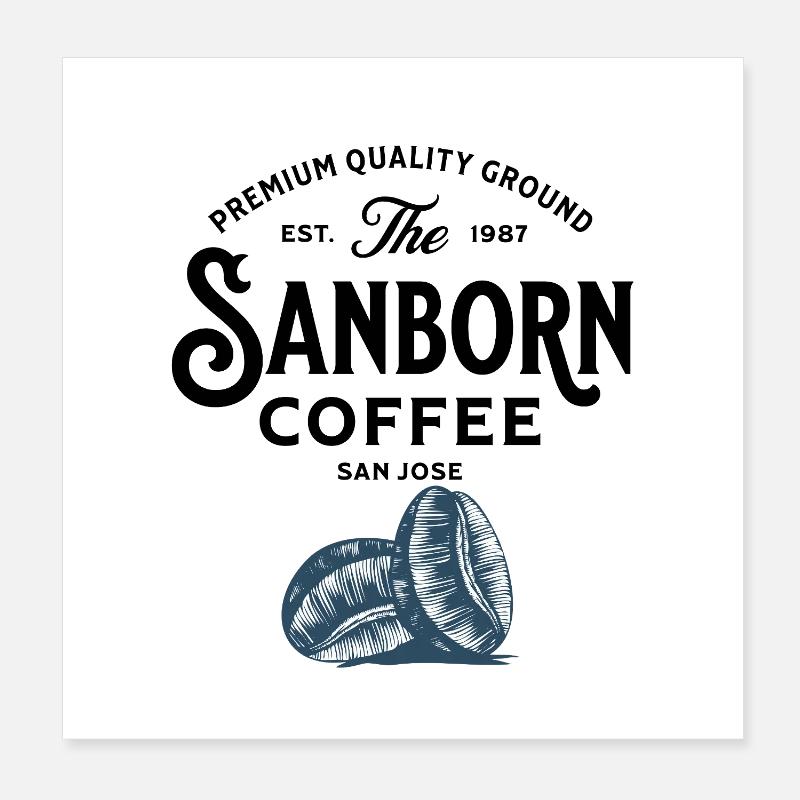 Blue Coffee Beans Illustration Poster 8" x 8" (20x20 cm)
