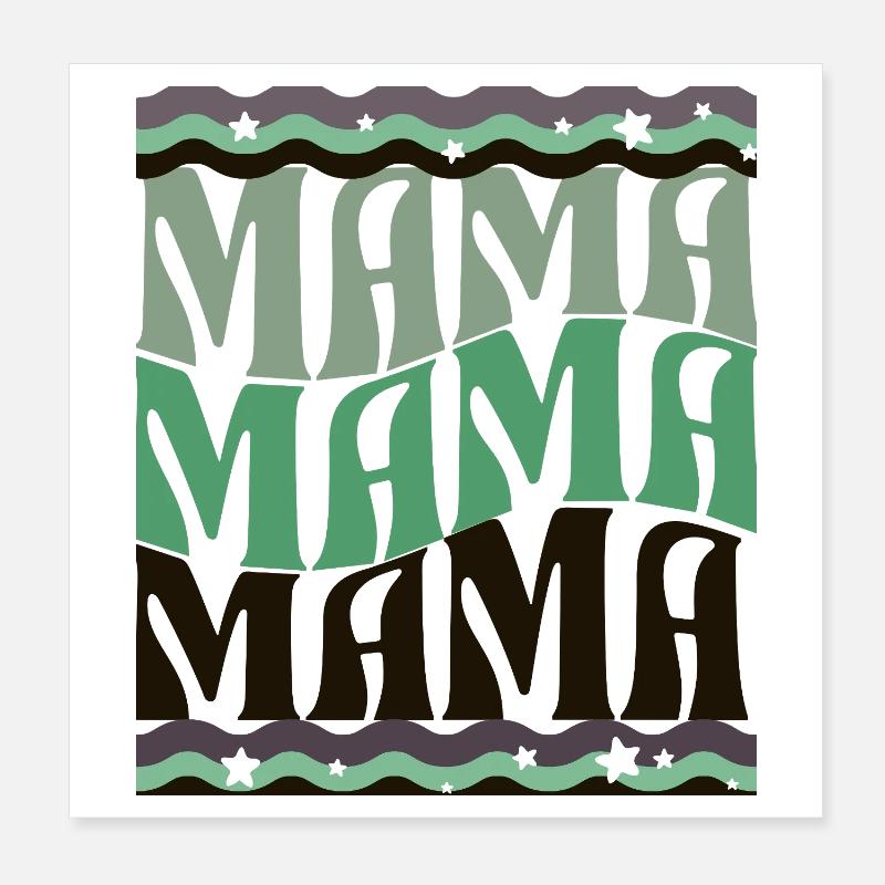 MAMA Waves Motif Vert Marron Poster 20 x 20 cm