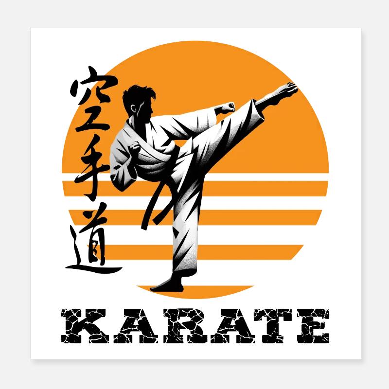 Silhouette de karaté dans le cercle du soleil Poster 20 x 20 cm