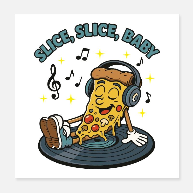Slice Slice Baby – Lustiges Pizza Retro Comic Moti Poster 20x20 cm