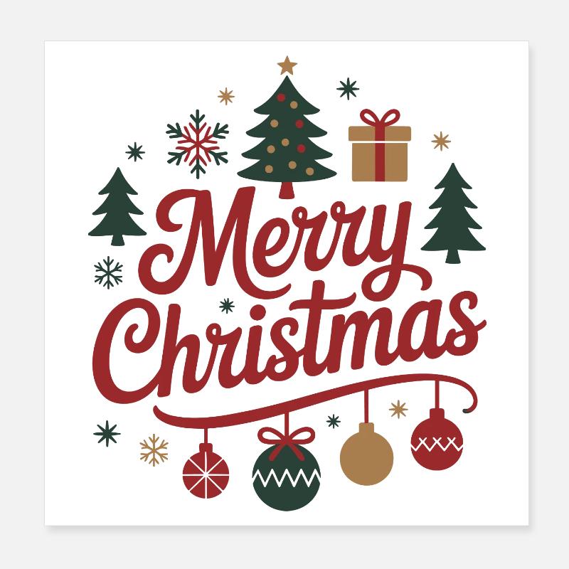 Lettrage de Noël joyeux avec des boules de Noël Poster 20 x 20 cm