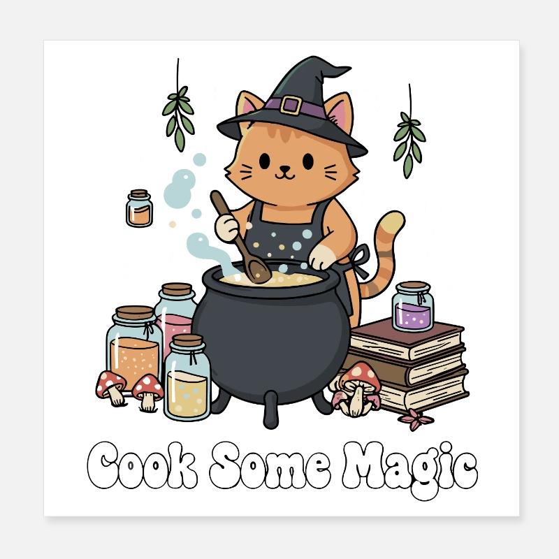 Le sorcier chat au chaudron Poster 20 x 20 cm