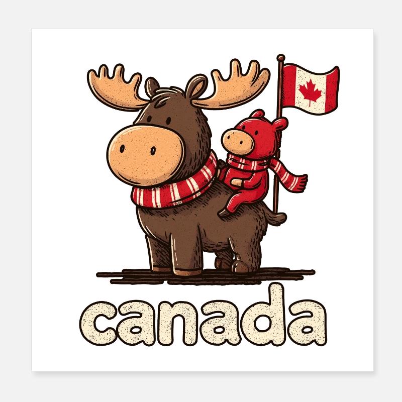 Canada-Moose mit kleinem Begleiter Poster 20x20 cm