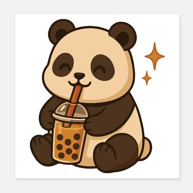 Panda avec bubble tea kawaii panda Poster 20 x 20 cm