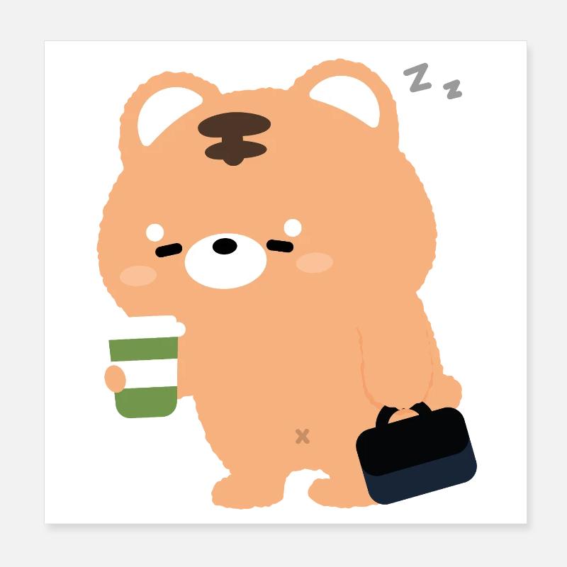 Kawaii Tiger with Coffee Cup Poster 8" x 8" (20x20 cm)