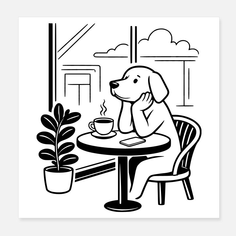 Hund im Café Poster 20x20 cm