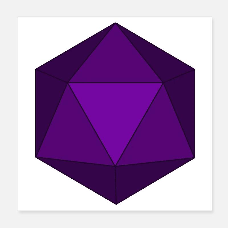  Purple Polyhedral D20 Dice Poster 8" x 8" (20x20 cm)