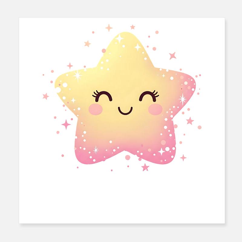 Pastel Star Kawaii Sparkle Poster 8" x 8" (20x20 cm)