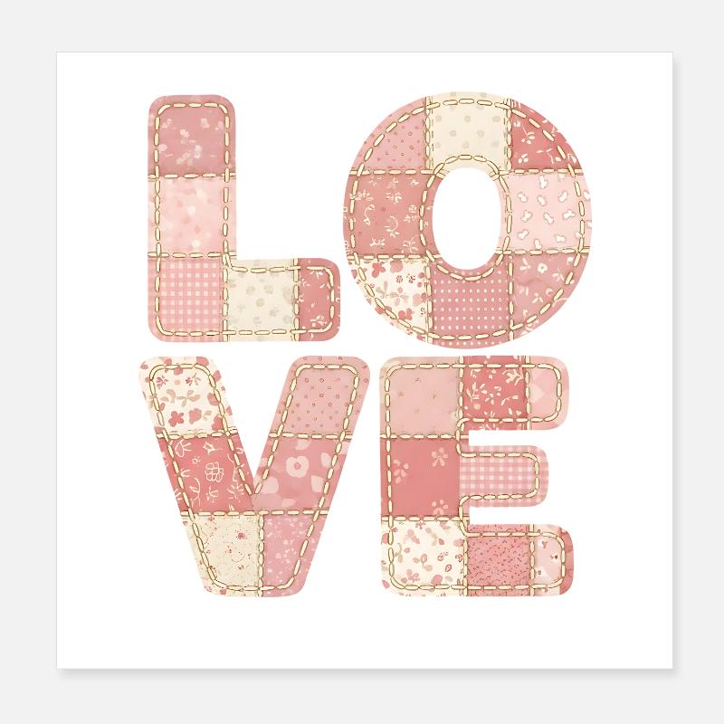 Love Patchwork Rosa Quilt Trend Design Poster 20x20 cm