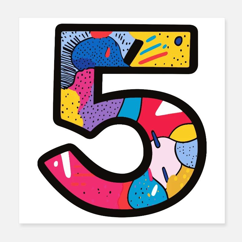 5 Nombre coloré Poster 20 x 20 cm