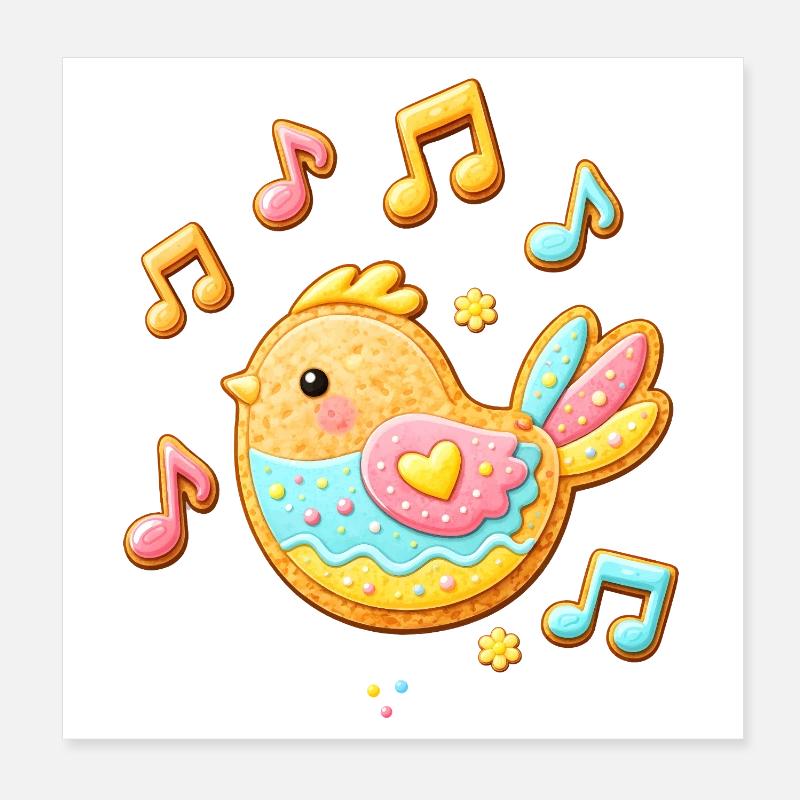 Oiseau mignon en illustration de biscuit décoré Poster 20 x 20 cm