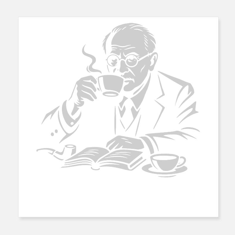 Carl Gustav Jung drinking a coffee portarit Poster 8" x 8" (20x20 cm)