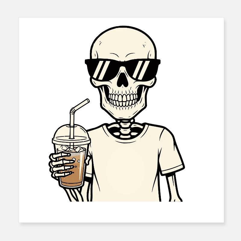Eiskaffee Skelett Sonnenbrille Kaffeejunkie Poster 20x20 cm