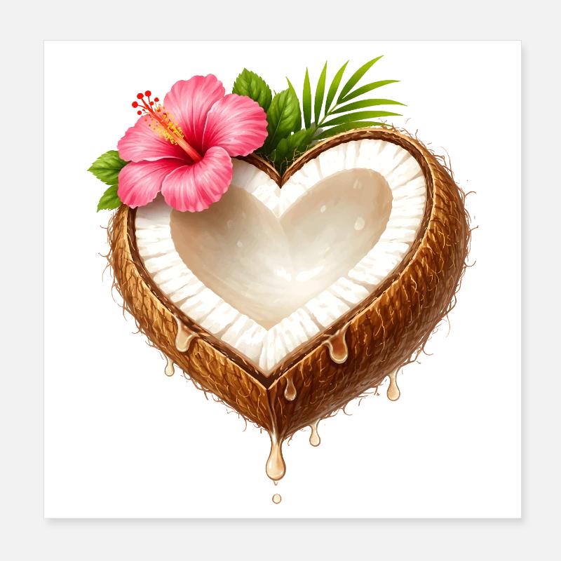 Coconut in Heart Shape Illustration Poster 8" x 8" (20x20 cm)