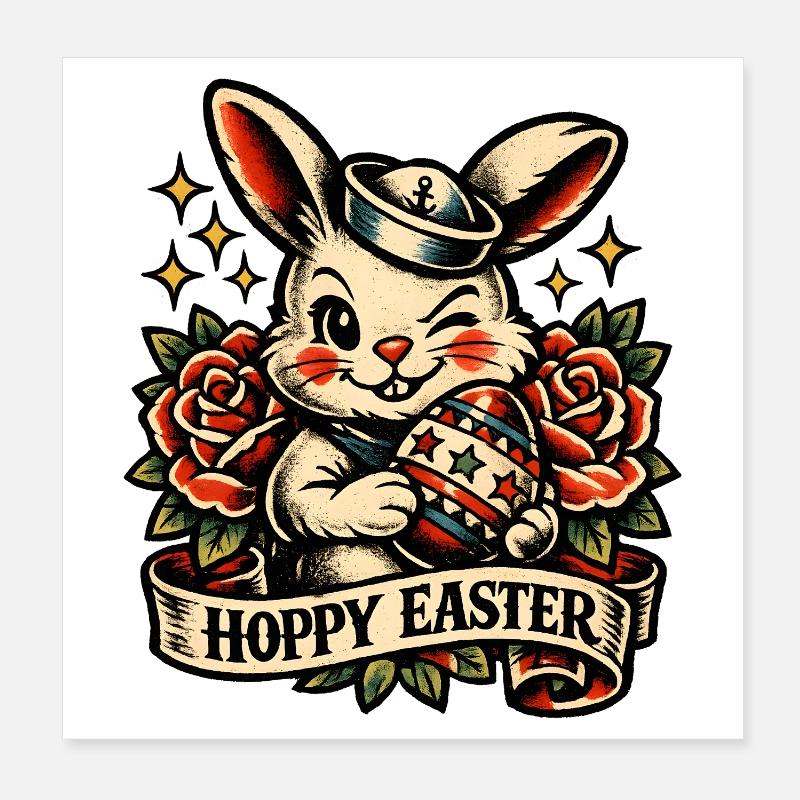 Hoppy Easter Easter Bunny with Easter Egg Vintage Poster 8" x 8" (20x20 cm)