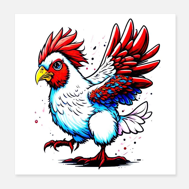 Colorful rooster in fire colors Poster 8" x 8" (20x20 cm)