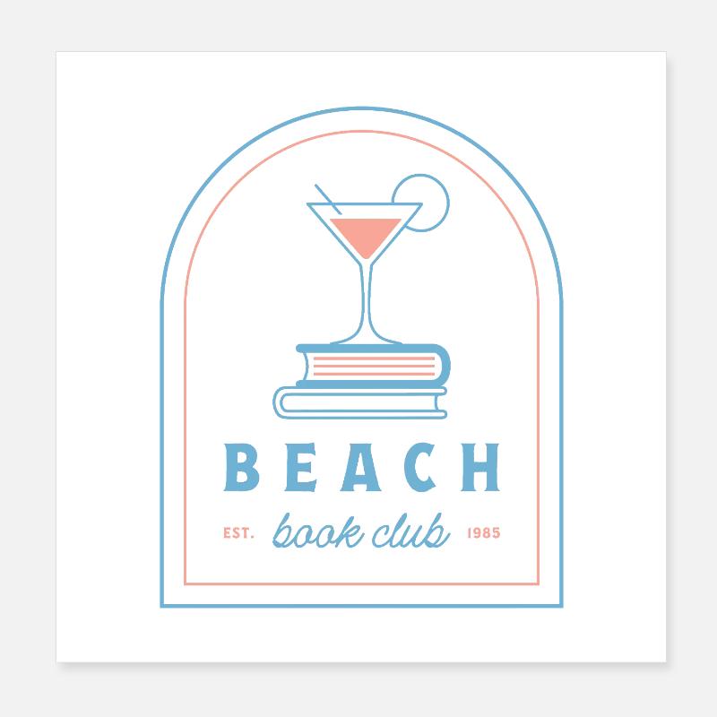 Beach book club summer reader pink blue aesthetic Poster 8" x 8" (20x20 cm)