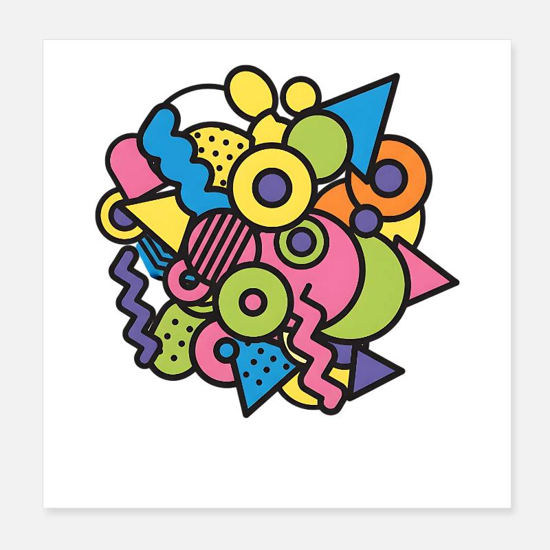 Bunte Memphis Formen Retro Pop Art Design 90er Poster 20x20 cm