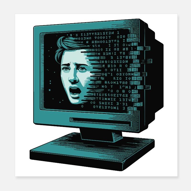 Retro-Computer Schrecken-  Retroglitch KI Poster 20x20 cm