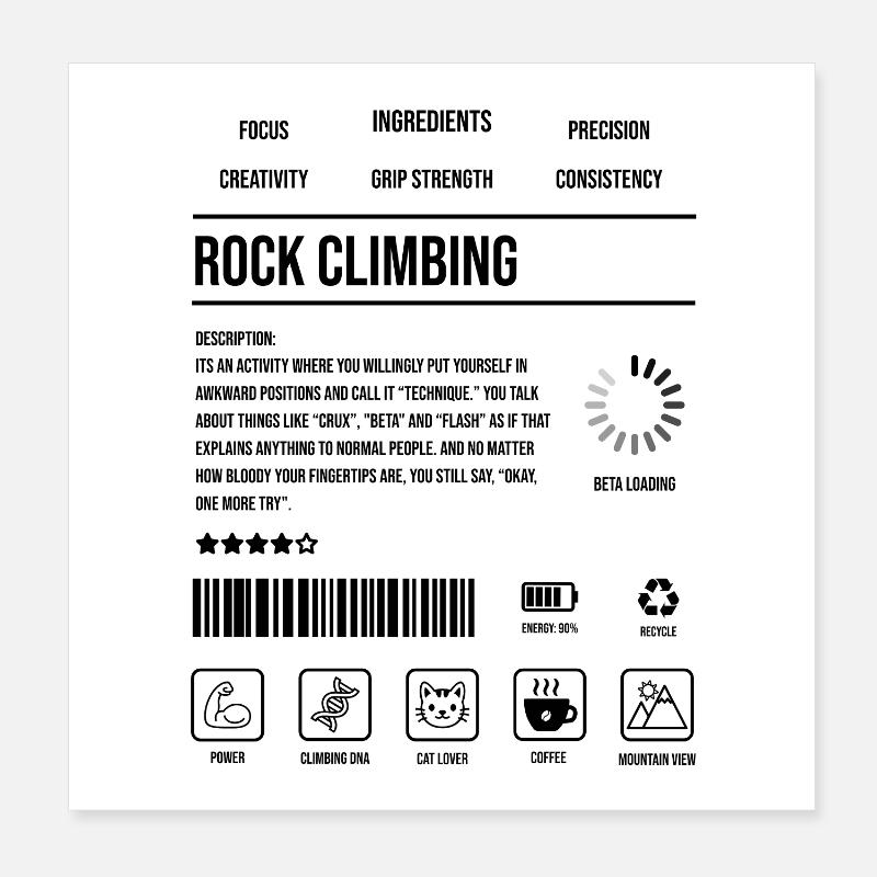 Rock Climbing Description Strength Indicator Icon Poster 8" x 8" (20x20 cm)
