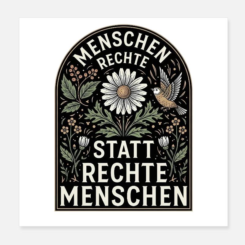 Retro Blumen Design Menschenrechte Spruch Poster 20x20 cm