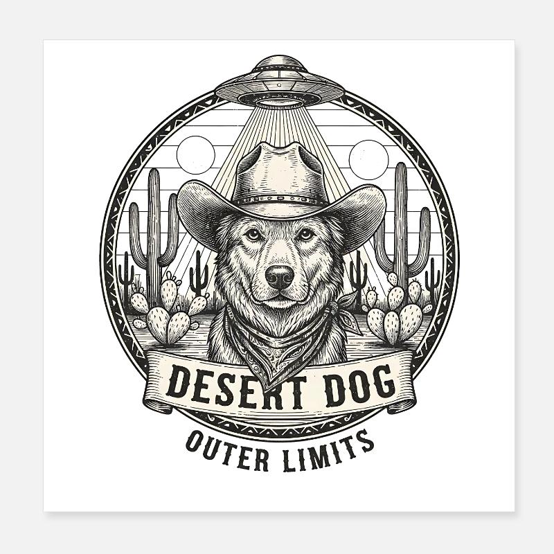 Space Dog Cowboy Graphique rétro Poster 20 x 20 cm