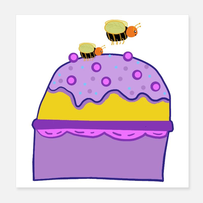 Muffin Cake Bees Insects Kids Poster 8" x 8" (20x20 cm)