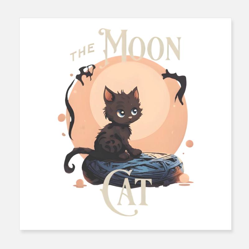 Süße Katze auf dem Mond – Mystisches Katzen Design Poster 20x20 cm