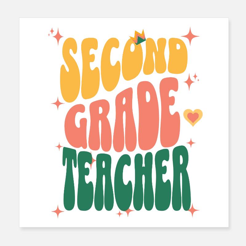 Second Grade Teacher Retro Poster 8" x 8" (20x20 cm)