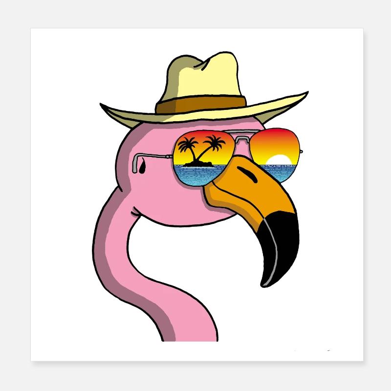 Flamant rose en vacances Poster 20 x 20 cm