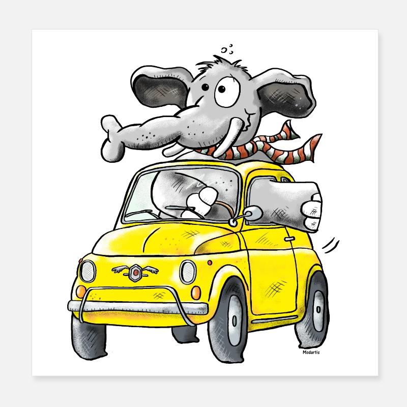 Elefantenrollschuh - Auto Poster 20x20 cm