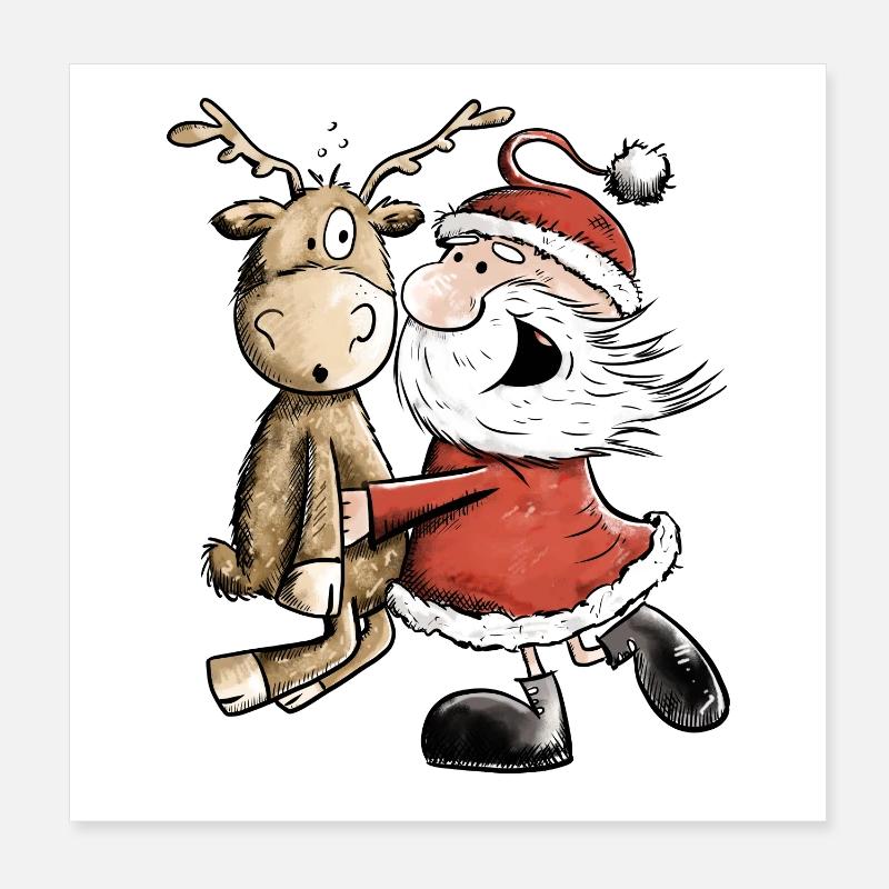 Weihnachtsmann Mit Rentier I Weihnachten Geschenk Poster 20x20 cm