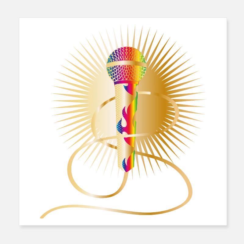 goldenes Mikrofon mit Regenbogen Elementen Poster 20x20 cm