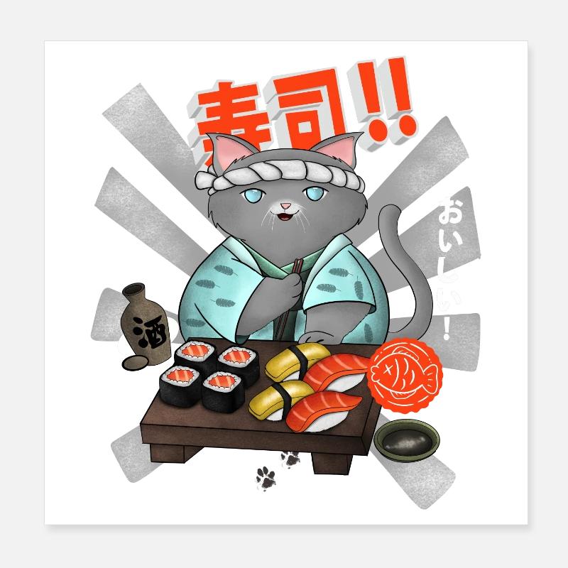 Sushi Cat Chef Poster 8" x 8" (20x20 cm)